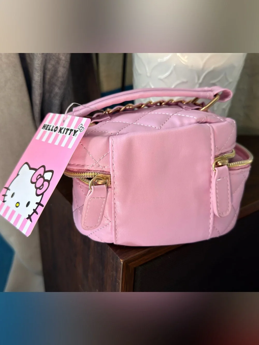 Hello Kitty Quilted Pink Kids Vanity Case with Gold Zipper